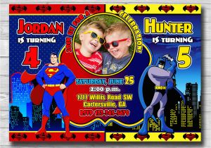 Personalized Superman Birthday Invitations Sibling Birthday Invitation Twins Invitation Batman and