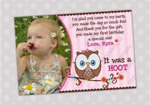 Photo Thank You Cards First Birthday Items Similar to Look whoos Turning One Thank You Card