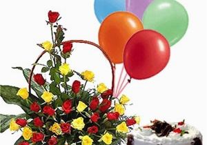 Pictures Of Birthday Flowers and Balloons A Birthday Special Combo 30 Red Yellow Roses Basket