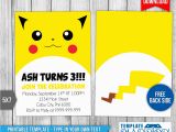 Pikachu Birthday Invitations Pikachu Pokemon Birthday Invitation Template by