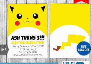 Pikachu Birthday Invitations Pikachu Pokemon Birthday Invitation Template by