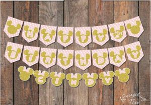 Pink and Gold Happy Birthday Banner Free Printable Minnie Mouse Pink and Gold Digital Happy Birthday Banner