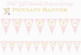 Pink and Gold Happy Birthday Banner Free Printable Pink Gold Damask Princess Carriage Printable Pennant