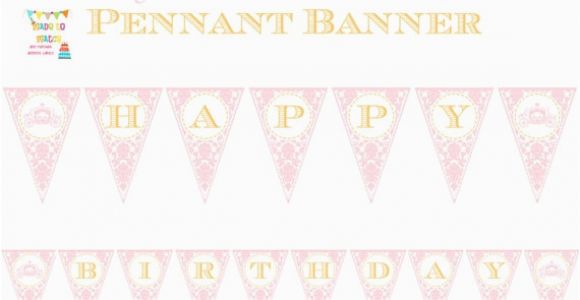 Pink and Gold Happy Birthday Banner Free Printable Pink Gold Damask Princess Carriage Printable Pennant