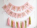 Pink and Gold Happy Birthday Banner Printable Gold Pleated Happy Birthday Pink Banner 15pc Tassels Kit