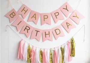 Pink and Gold Happy Birthday Banner Printable Gold Pleated Happy Birthday Pink Banner 15pc Tassels Kit