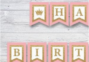 Pink and Gold Happy Birthday Banner Printable Happy Birthday Bunting Banner Printable Decoration Black and