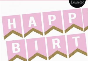 Pink and Gold Happy Birthday Banner Printable Pink and Gold Glitter Instant Download Happy Birthday Banner