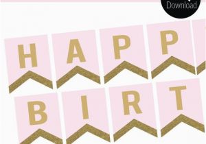 Pink and Gold Happy Birthday Banner Printable Pink and Gold Glitter Instant Download Happy Birthday