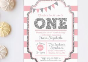 Pink and Silver Birthday Invitations 1st Birthday Invitation Pink Silver Invitation Silver