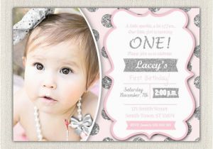 Pink and Silver Birthday Invitations First Birthday Invitation Silver and Pink Princess