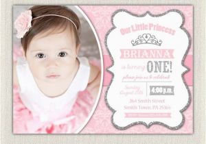 Pink and Silver Birthday Invitations First Birthday Invitation Silver and Pink Princess