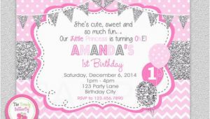 Pink and Silver Birthday Invitations Girls 1st Birthday Invitation Silver Pink Girls 1st