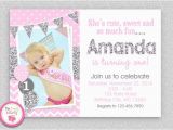Pink and Silver Birthday Invitations Pink Silver Chevron 1st Birthday Invitation Girls First