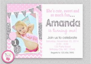 Pink and Silver Birthday Invitations Pink Silver Chevron 1st Birthday Invitation Girls First