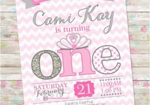 Pink and Silver Birthday Invitations Princess Birthday Invitation 1st Birthday Party Invite
