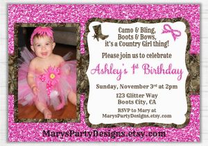 Pink Camo Birthday Invitations Pink Camo Birthday Invitation Hunting Girl Photo Glitter