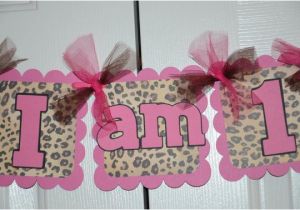 Pink Cheetah Print Birthday Decorations Cheetah Print I Am 1 Name Banner Birthday Party by