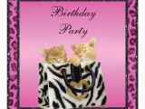 Pink Cheetah Print Birthday Decorations Kittens Pink Leopard Print Fur Birthday Party Invitation