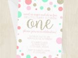 Pink Polka Dot Birthday Invitations Gold Pink and Mint Polka Dots First Birthday Invitation