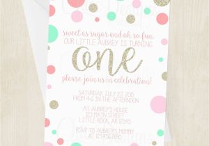 Pink Polka Dot Birthday Invitations Gold Pink and Mint Polka Dots First Birthday Invitation