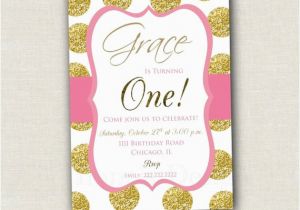 Pink Polka Dot Birthday Invitations Gold Polka Dot Birthday Invitation Pink and Gold First