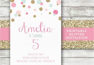 Pink Polka Dot Birthday Invitations Mint Gold Pink Invitation Polka Dot Girl Birthday Invitation