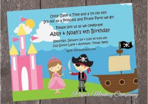 Pirate and Princess Birthday Invitations Princess and Pirate Birthday Invitation by Paper Monkey