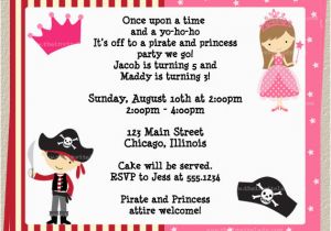 Pirate and Princess Birthday Invitations Princess and Pirate Birthday Party Invitations Drevio