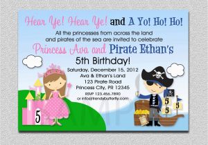 Pirate and Princess Birthday Invitations Princess Pirate Birthday Invitation Princess and Pirate Party