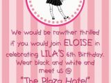 Playdate Birthday Party Invitations Eloise at the Plaza Hotel Birthday Party or Playdate