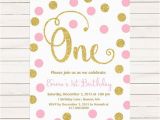 Polka Dot First Birthday Invitations Pink and Gold 1st Birthday Invitation Girl Any Age Pink