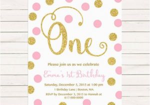 Polka Dot First Birthday Invitations Pink and Gold 1st Birthday Invitation Girl Any Age Pink