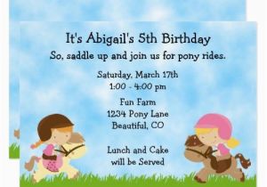 Pony Ride Birthday Invitations Cute Pony Party Girls Horse Birthday Invitation Horse or