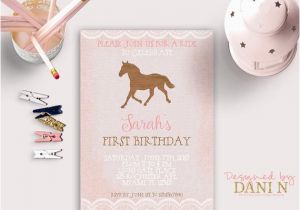 Pony Ride Birthday Invitations Horse Rustic Birthday Invitation Derby Pink Burlap Lace