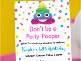 Poop Emoji Birthday Invitations Party Pooper Invitation with Rainbow Poop Emoji