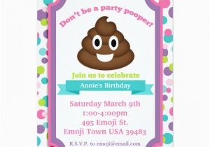 Poop Emoji Birthday Invitations Poop Emoji Girl Birthday Invitation Zazzle Com