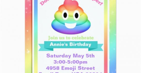 Poop Emoji Birthday Invitations Rainbow Poop Emoji Birthday Invitation Zazzle Com