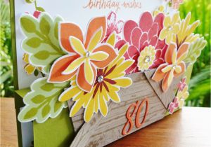 Pop Up 80th Birthday Cards with A Bow On top Flower Patch Pop Up Step Card