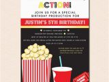 Popcorn Birthday Invitations Movies Popcorn Birthday Party Invitation Digital File or