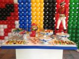 Power Ranger Birthday Decorations Candy Table at A Power Rangers themed Kids Birthday Party