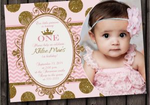 Princess 1st Birthday Invitation Wording First Birthday Pink and Gold Invitation Princess Invitation