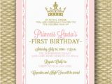 Princess 1st Birthday Invitation Wording Pink and Gold Princess First Birthday Invitation Royal Baby