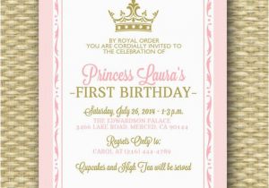 Princess 1st Birthday Invitation Wording Pink and Gold Princess First Birthday Invitation Royal Baby