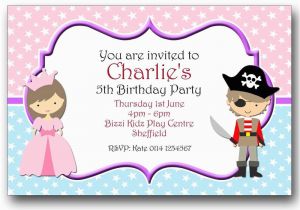 Princess and Pirate Birthday Party Invitations Personalised Birthday Party Invitations Princess and