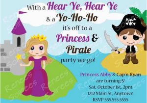 Princess and Pirate Birthday Party Invitations Princess and Pirate Birthday Party Printable Invitation