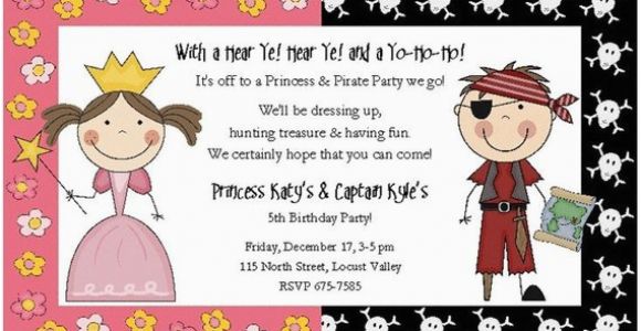 Princess and Pirate Birthday Party Invitations Princess Pirate Party Invitations
