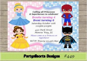 Princess Superhero Birthday Party Invitations Diy Princess and Superhero Party Invitations
