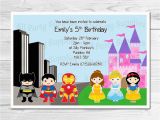 Princess Superhero Birthday Party Invitations Personalised Princess and Superhero Birthday Party Invites