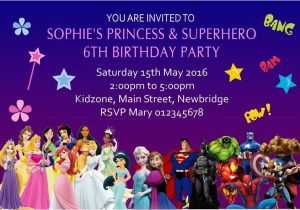Princess Superhero Birthday Party Invitations Personalised Princess Superhero Invitations